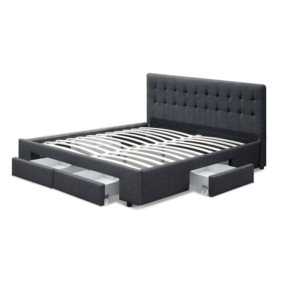 Serano Storage Bed Frame with 4 Drawers – Charcoal – Queen