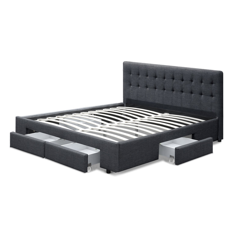 QUEEN Size - Bed Frame with 4 Drawers - Charcoal