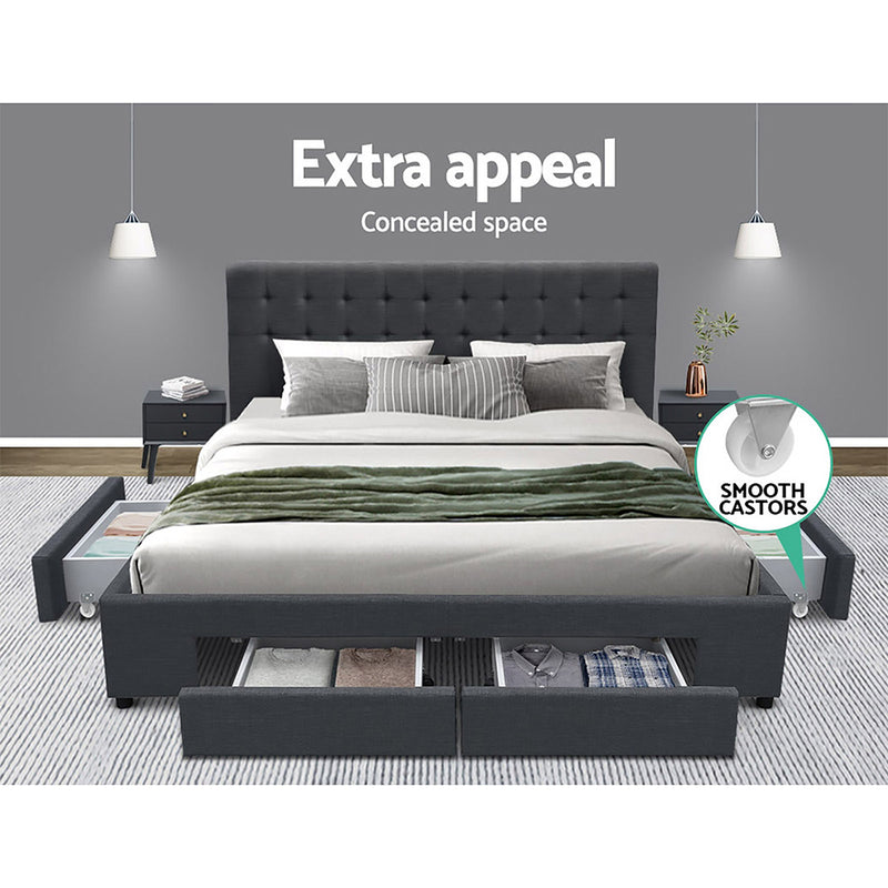 QUEEN Size - Bed Frame with 4 Drawers - Charcoal