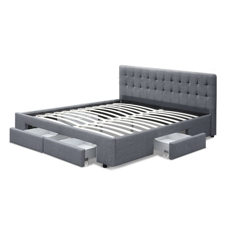 QUEEN Size - Premium Bed Frame with 4 Drawers - Grey