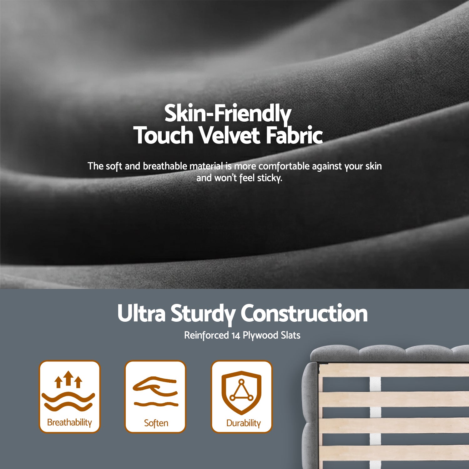 Cove Platform Bed Frame with Cloud Headboard – Grey – King