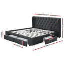 KING Size - Linen Bed Frame with 4 Drawers - Charcoal