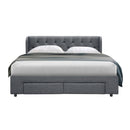QUEEN Size - Linen Bed Frame with 4 Drawers - Grey