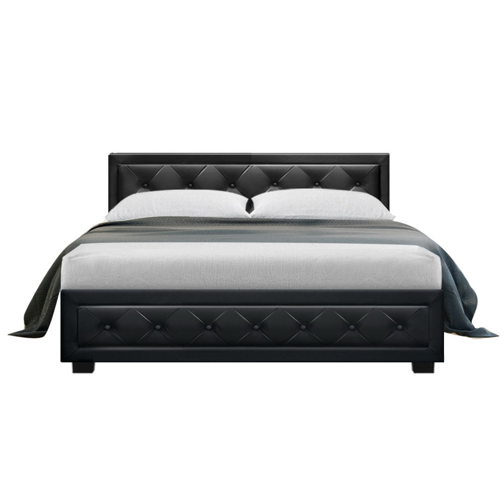 Serano Leather Gas Lift Bed Frame – Black – Double