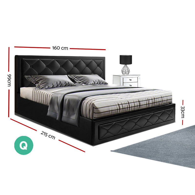 QUEEN Size - Leather Gas Lift Bed - Black