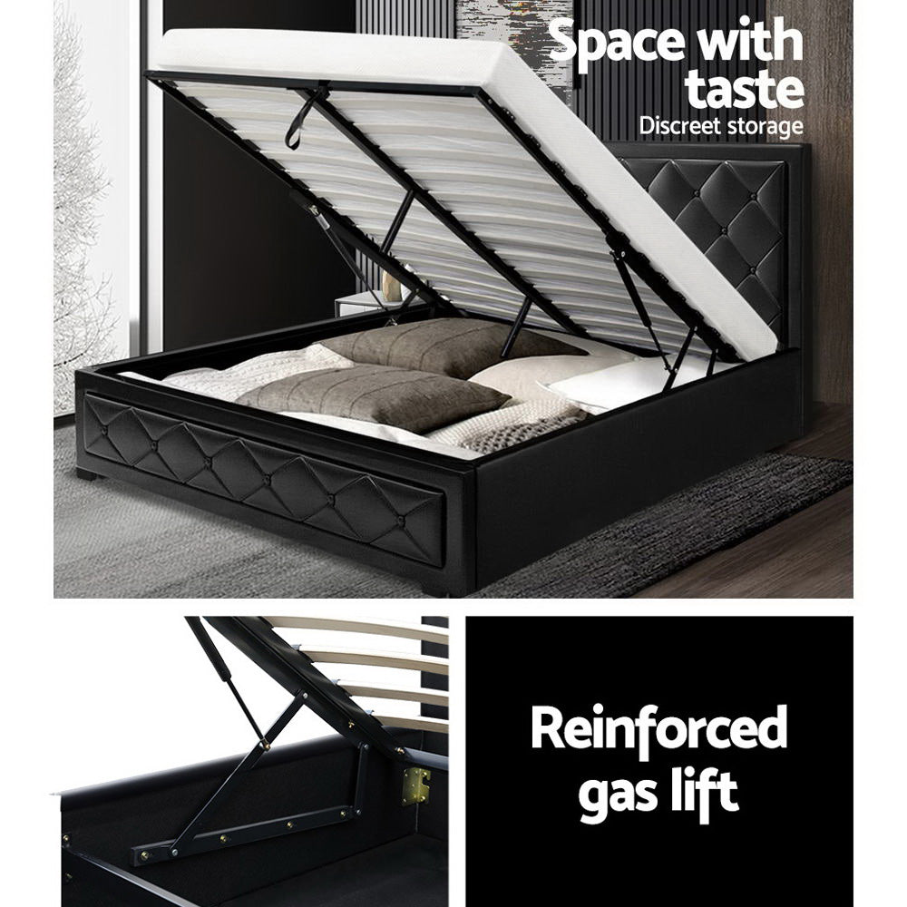 Kairo Leather Gas Lift Bed Frame – Black – Queen