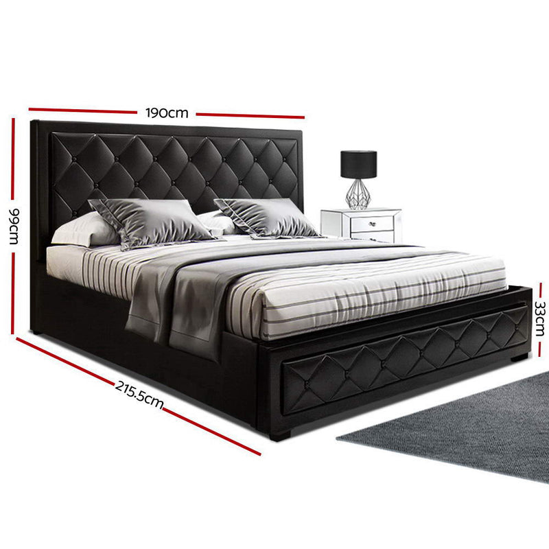 KING Size - Leather Gas Lift Bed Frame - Black