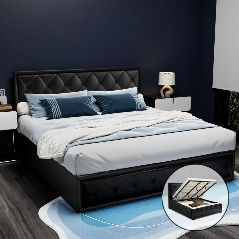 Ardmore Gas Lift Leather Bed Frame – Black – King