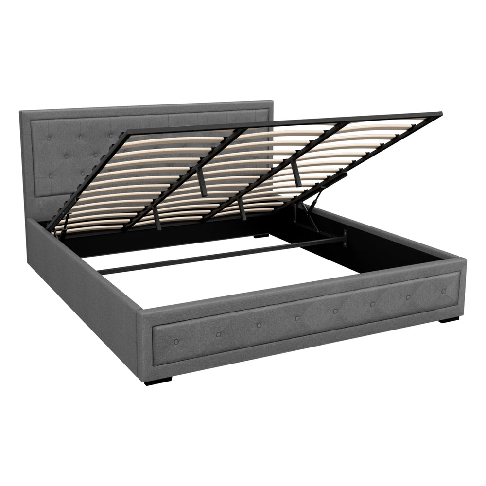 Elowen Gas Lift Linen Bed Frame – Grey – King