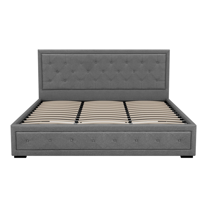 KING Size - Linen Gas Lift Bed Frame - Grey