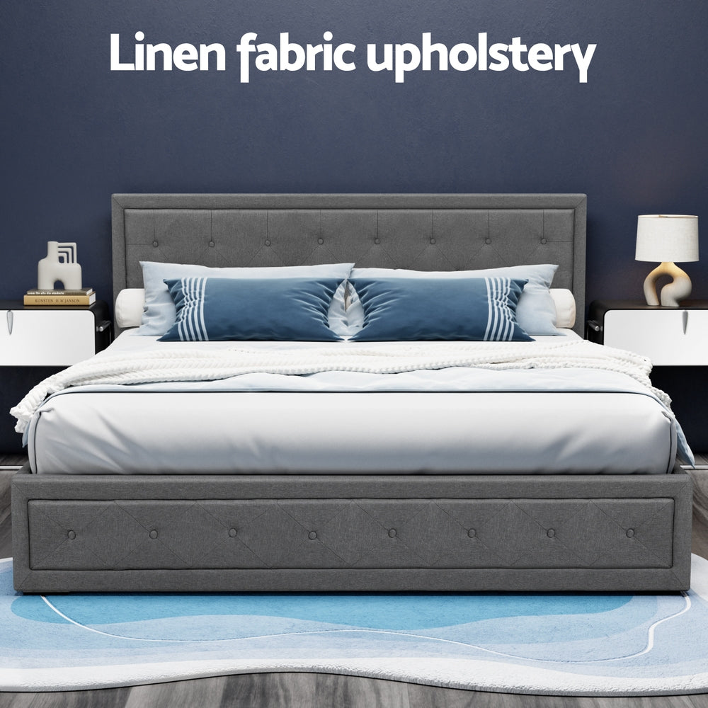 Elowen Gas Lift Linen Bed Frame – Grey – King
