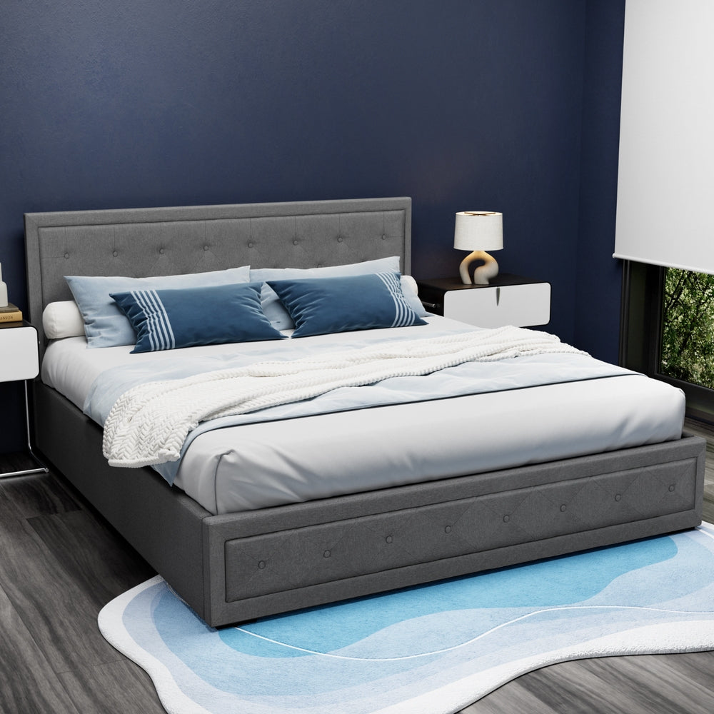 Elowen Gas Lift Linen Bed Frame – Grey – King