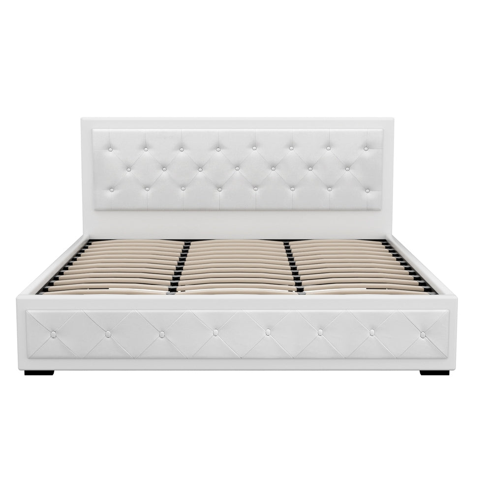 Tiyo Leather Gas Lift Bed Frame – White – King
