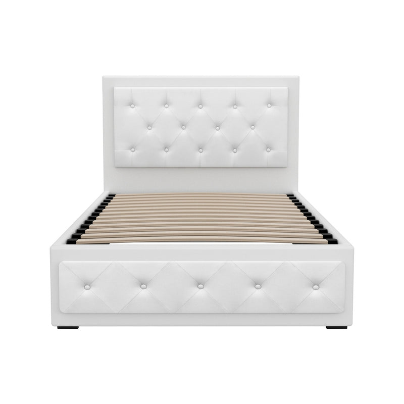 KING SINGLE Size - Leather Gas Lift Bed Frame - White