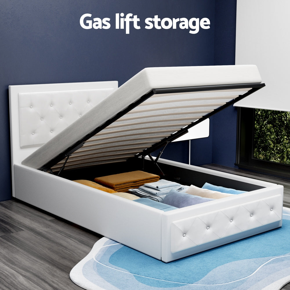 Ardmore Gas Lift Leather Bed Frame – White – King Single