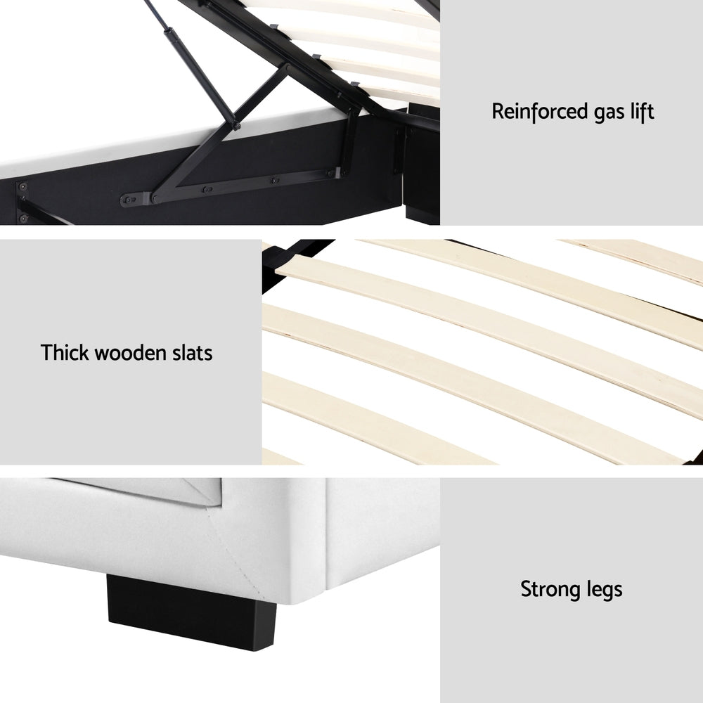 Ardmore Gas Lift Leather Bed Frame – White – King Single