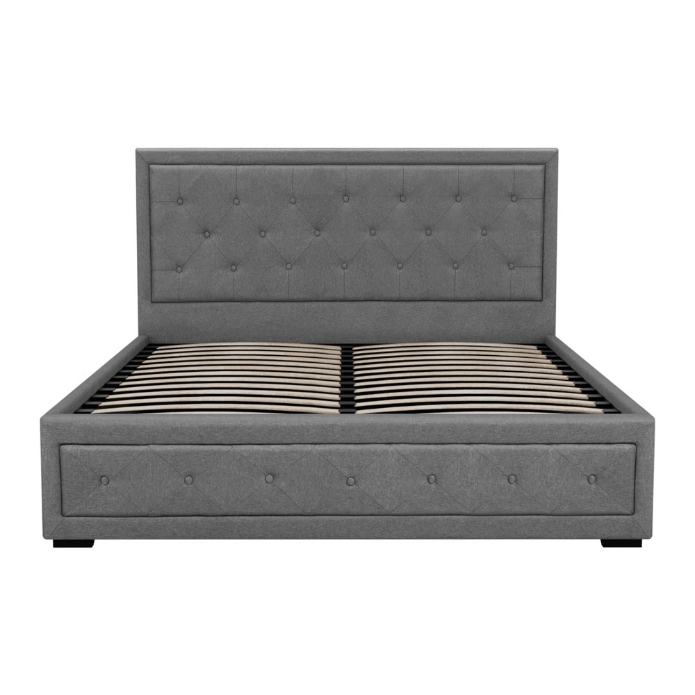 Tiyo Linen Gas Lift Bed Frame – Grey – Queen