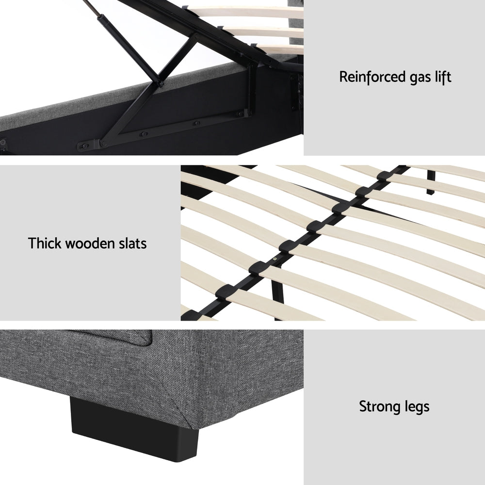 Tiyo Linen Gas Lift Bed Frame – Grey – Queen