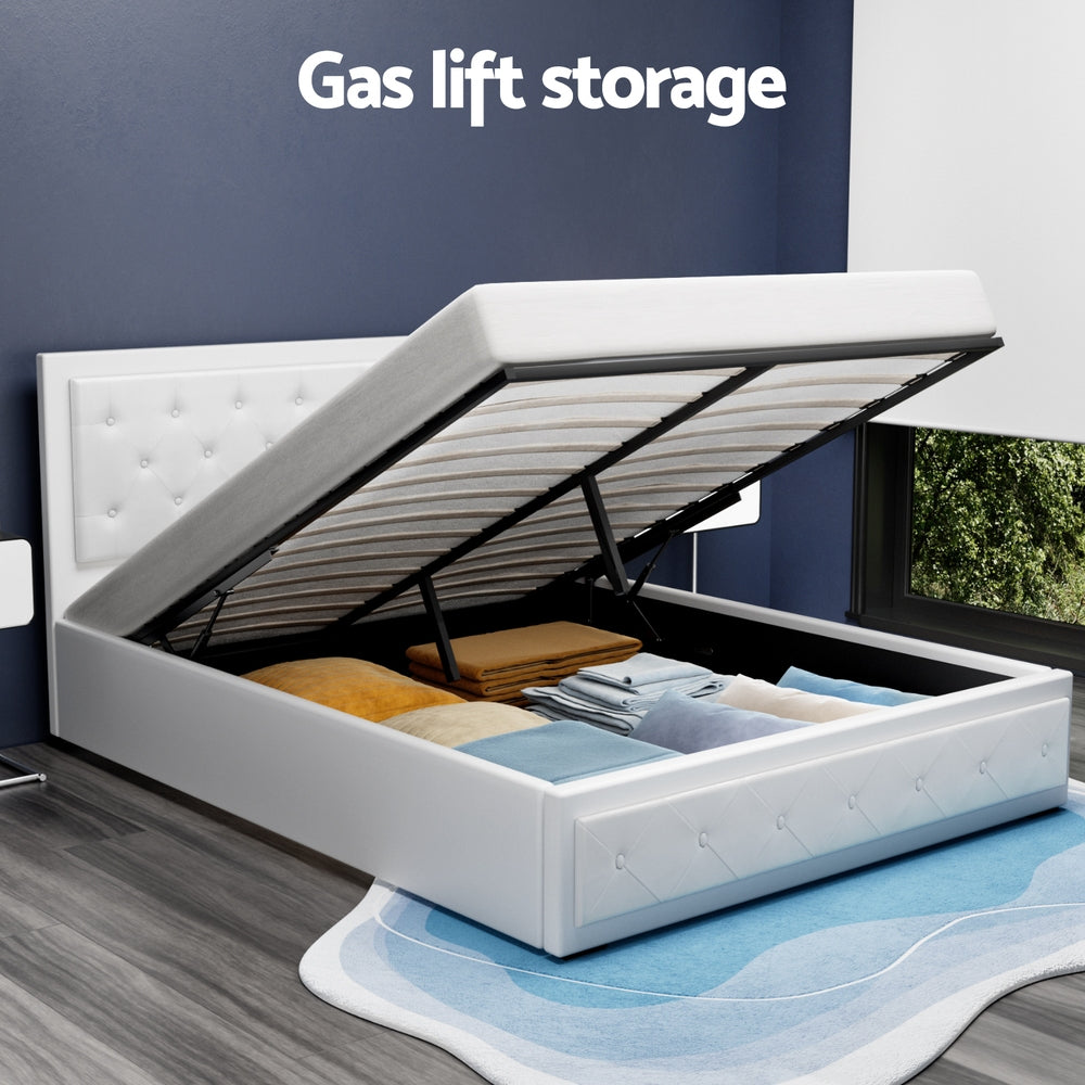 Valentina Gas Lift Bed Frame – White – Queen