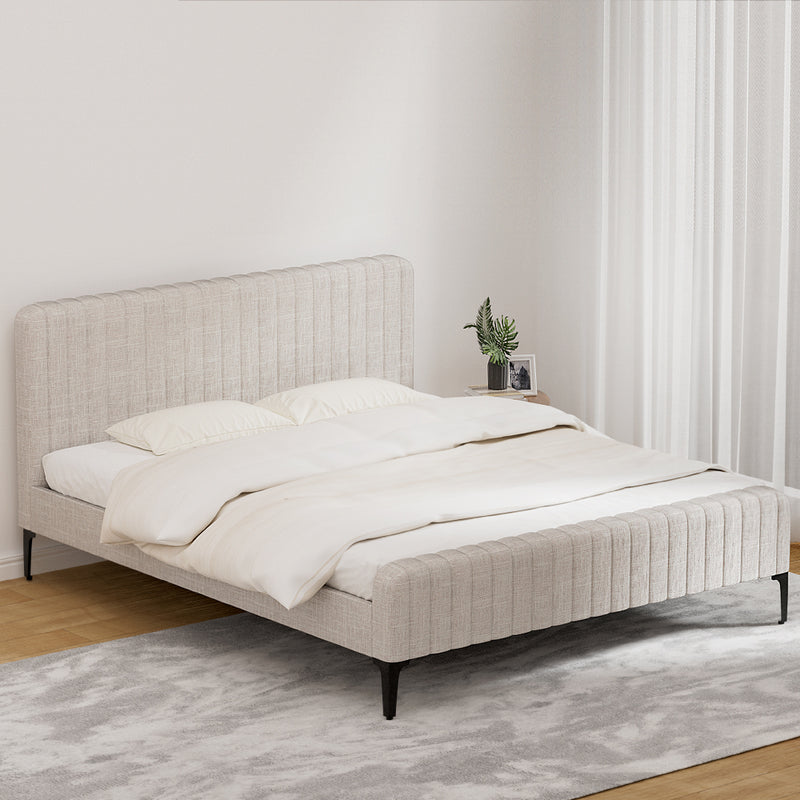 KING Size - Linen Bed Frame - Beige