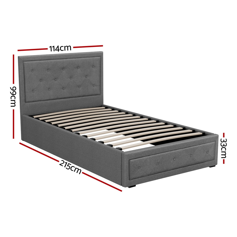 Nara Linen Gas Lift Bed Frame – Grey – King Single