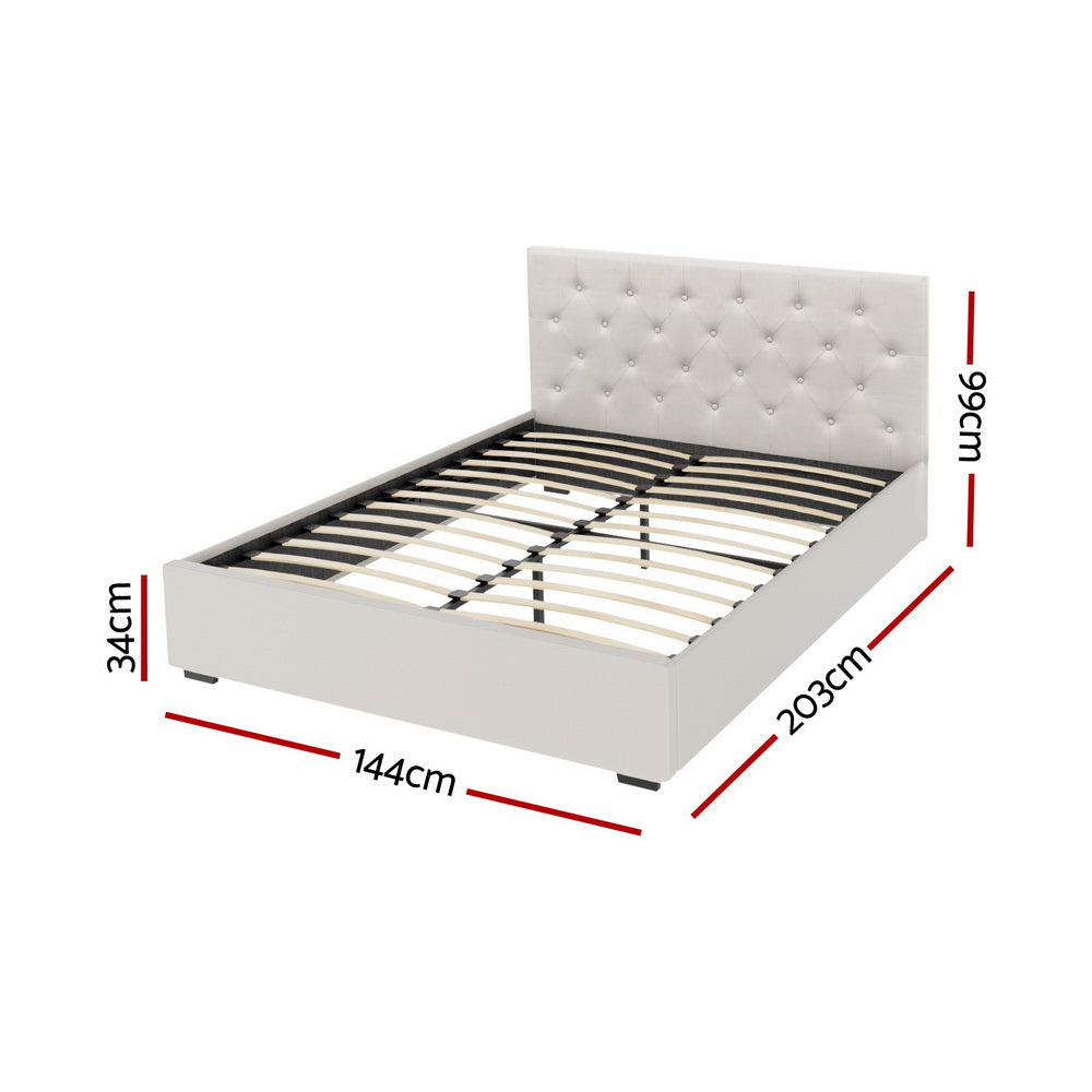 Vila Gas Lift Tufted Bed Frame – Beige – Double
