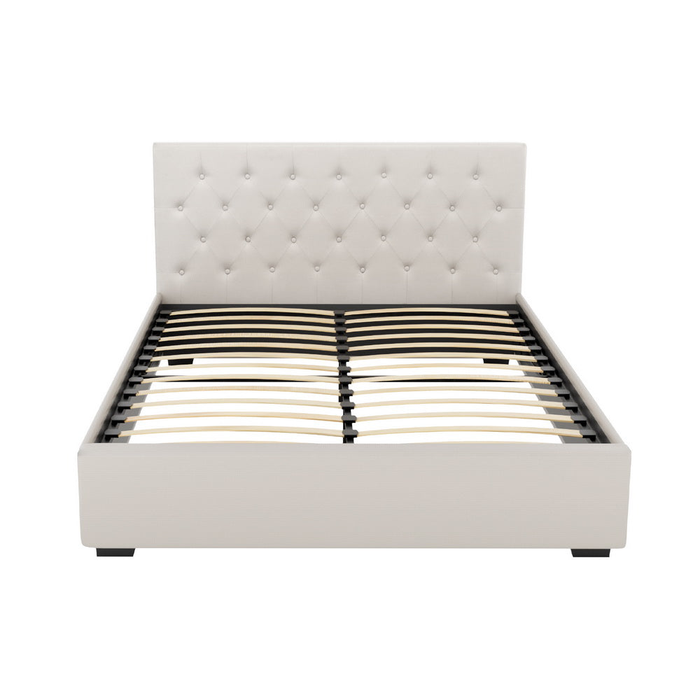 Vila Gas Lift Tufted Bed Frame – Beige – Queen