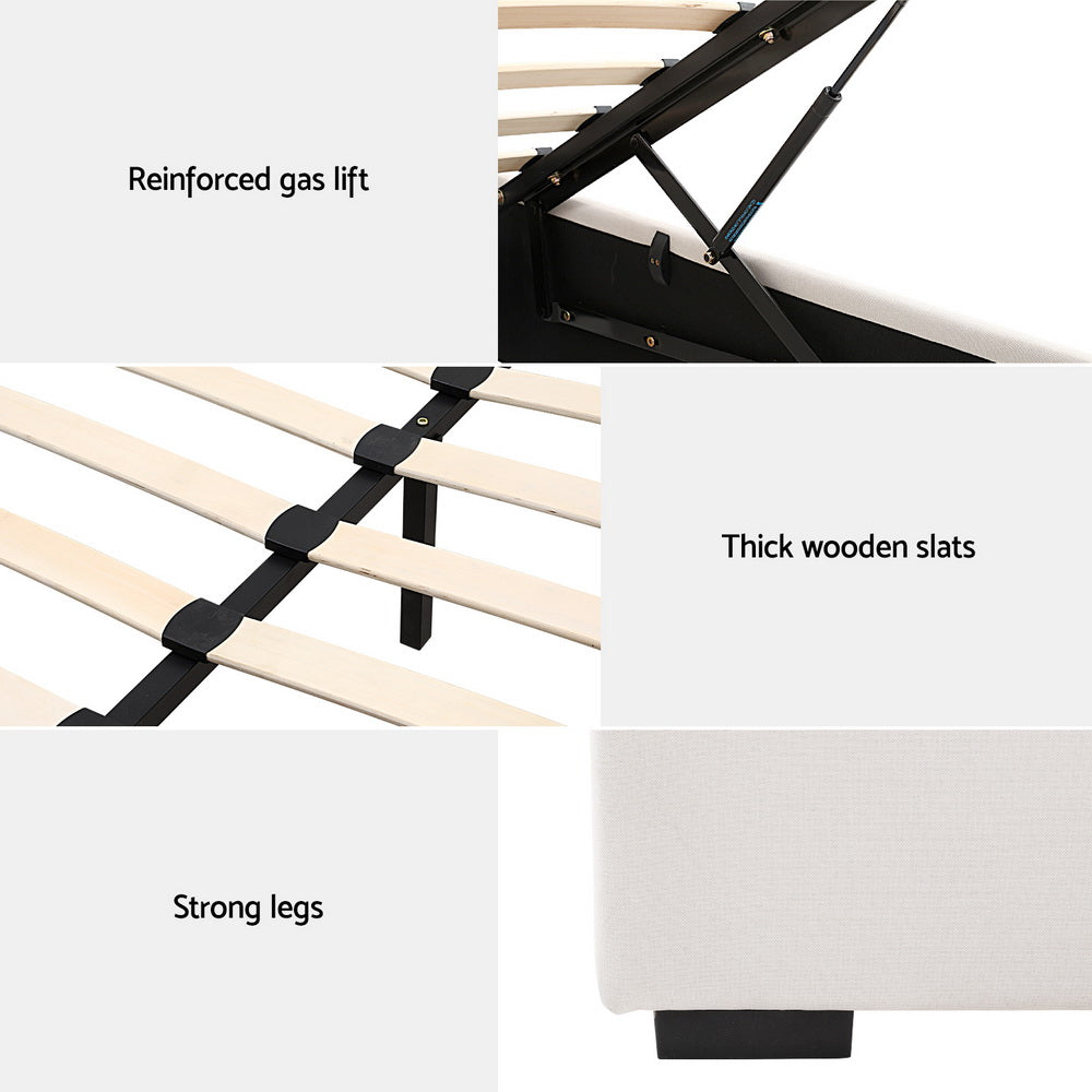 Vila Gas Lift Tufted Bed Frame – Beige – Queen