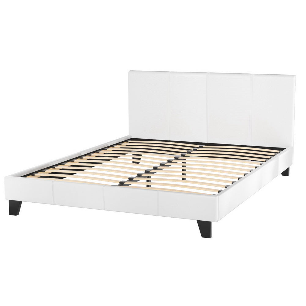 Neo Leather Bed Frame – White – Queen