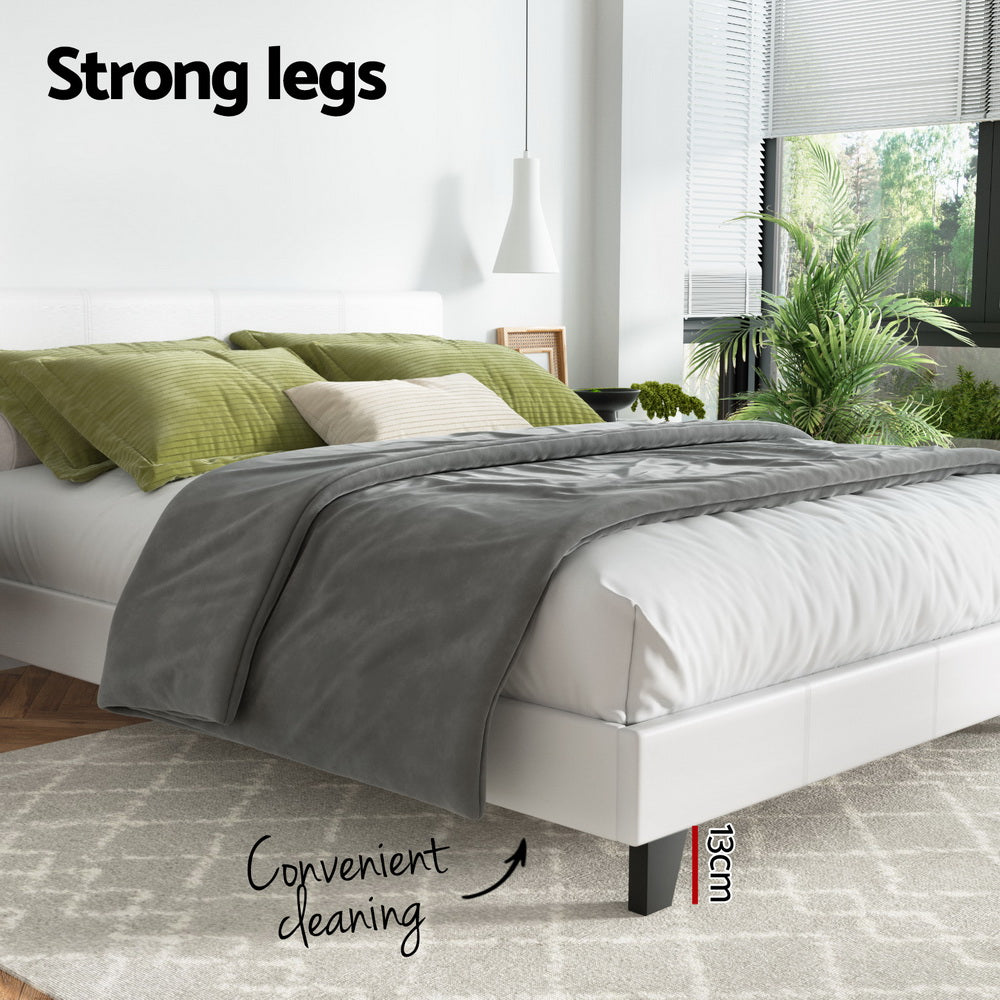 Neo Leather Bed Frame – White – Queen