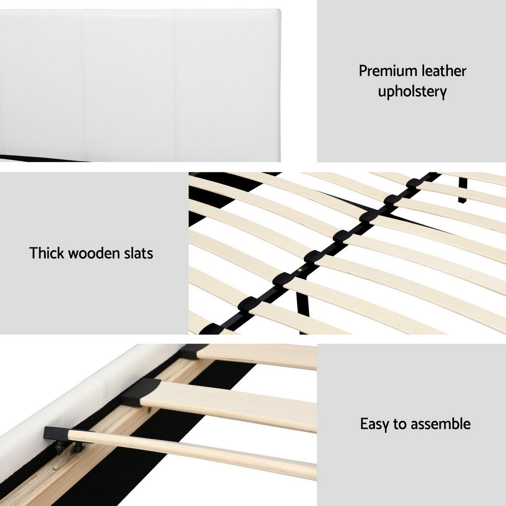 Neo Leather Bed Frame – White – Queen