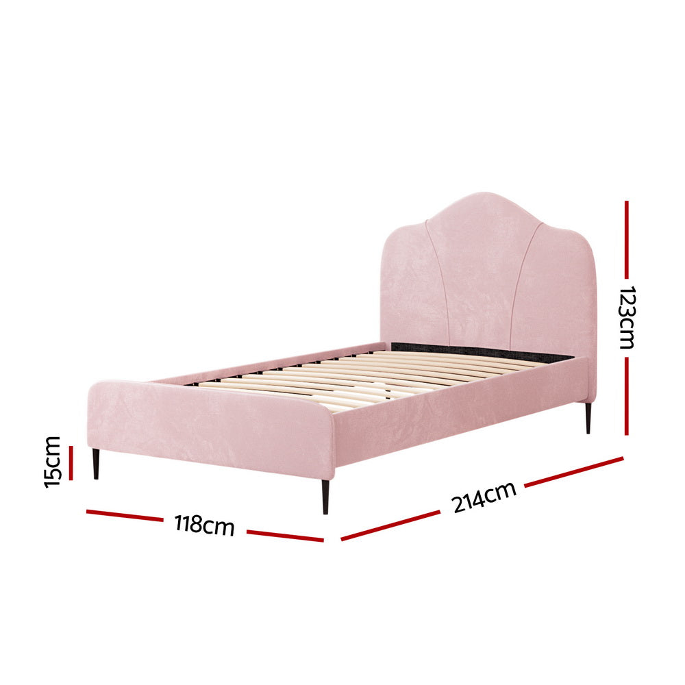 Orion Velvet Bed Frame – Pink – King Single