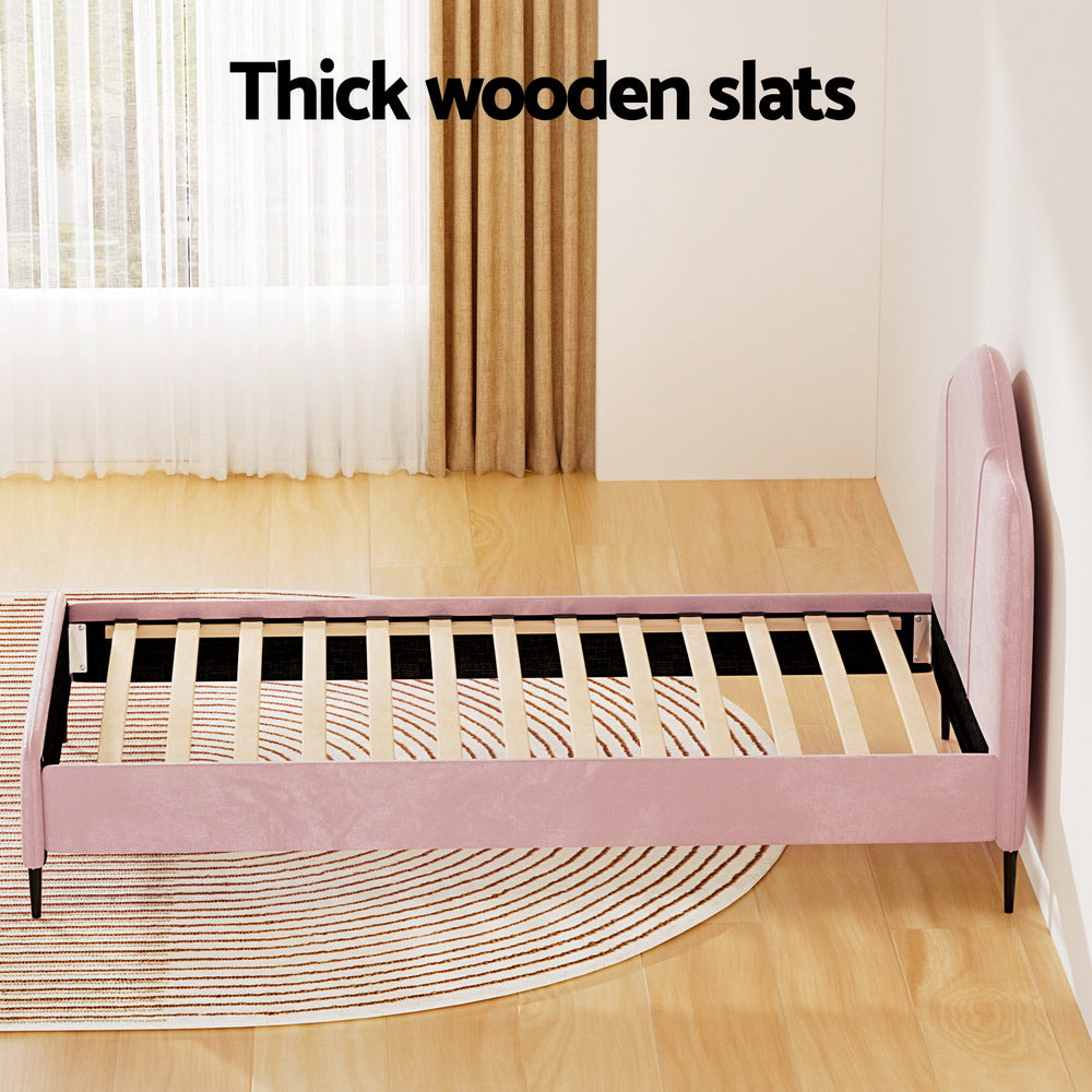 Orion Velvet Bed Frame – Pink – King Single