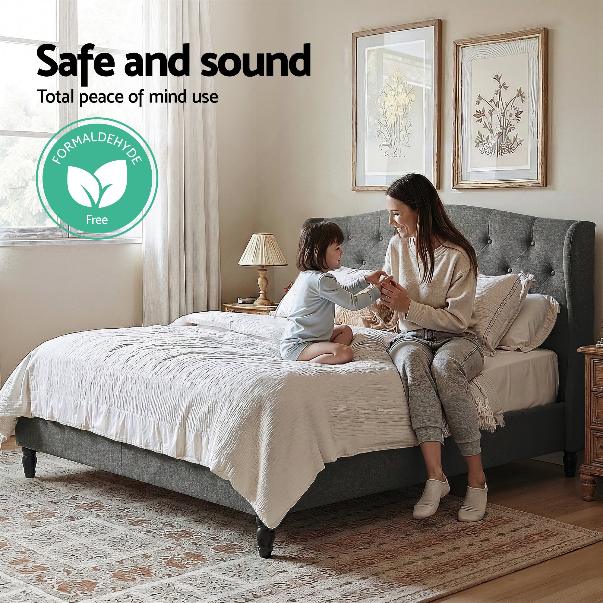 Marston Wingback Bed Frame – Grey – Double