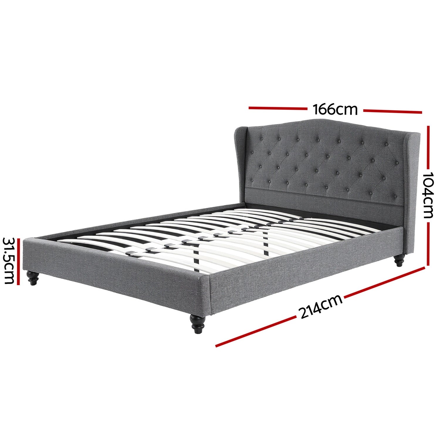 Atlas Wingback Bed Frame – Grey – Queen