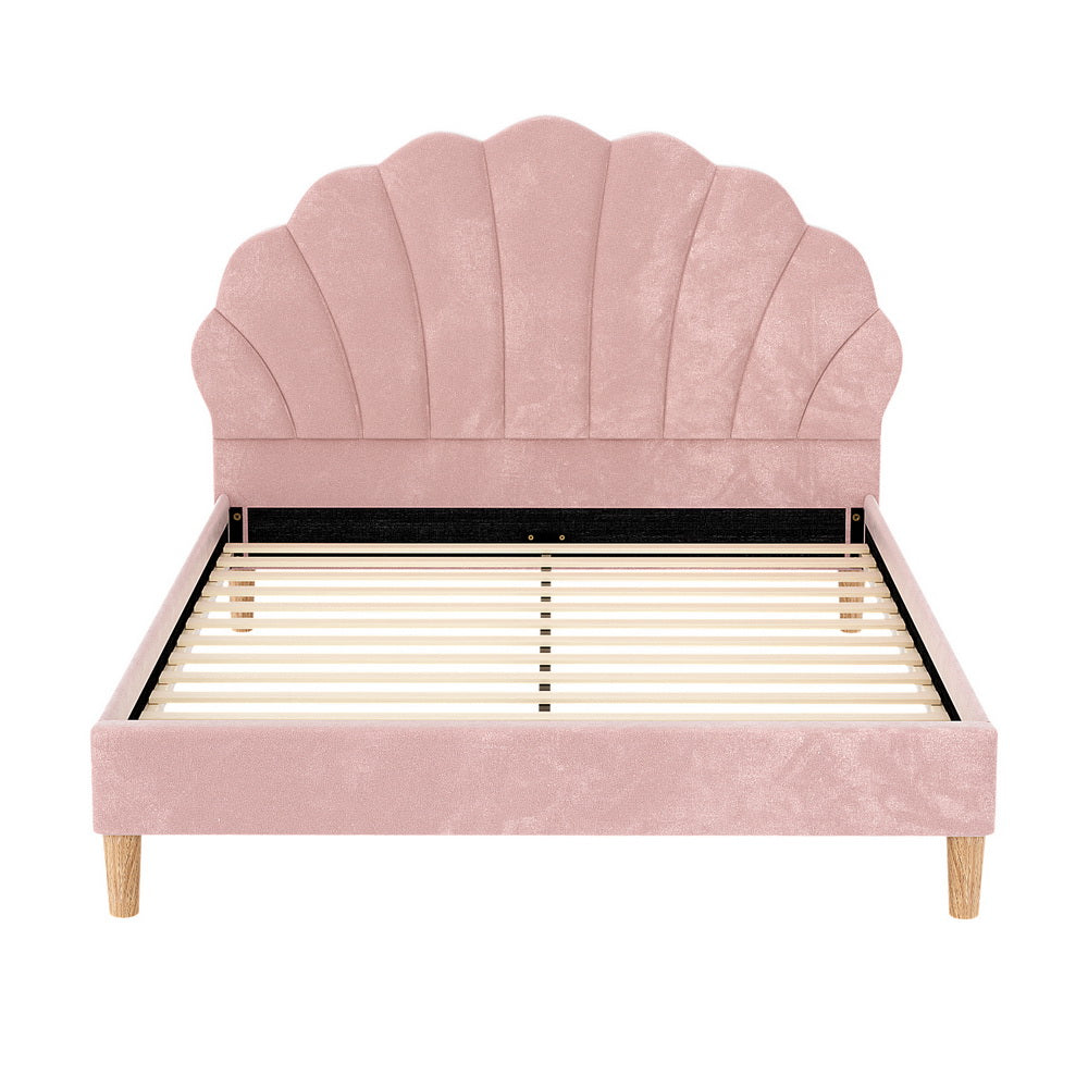 Field Scalloped Velvet Bed Base – Pink – Double
