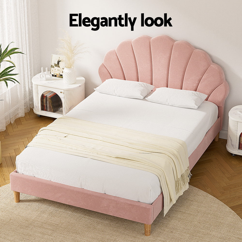 Field Scalloped Velvet Bed Base – Pink – Double