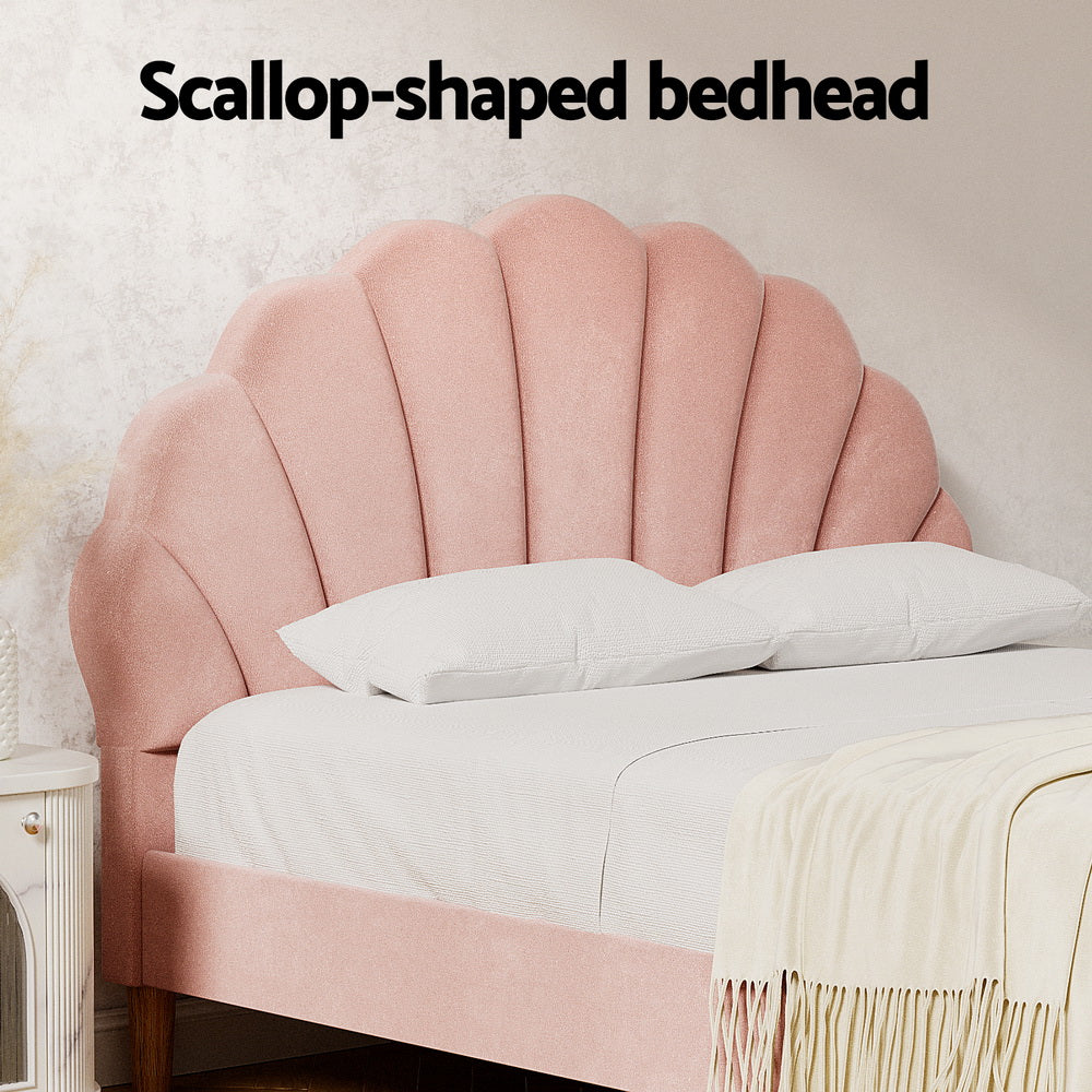 Field Scalloped Velvet Bed Base – Pink – Double