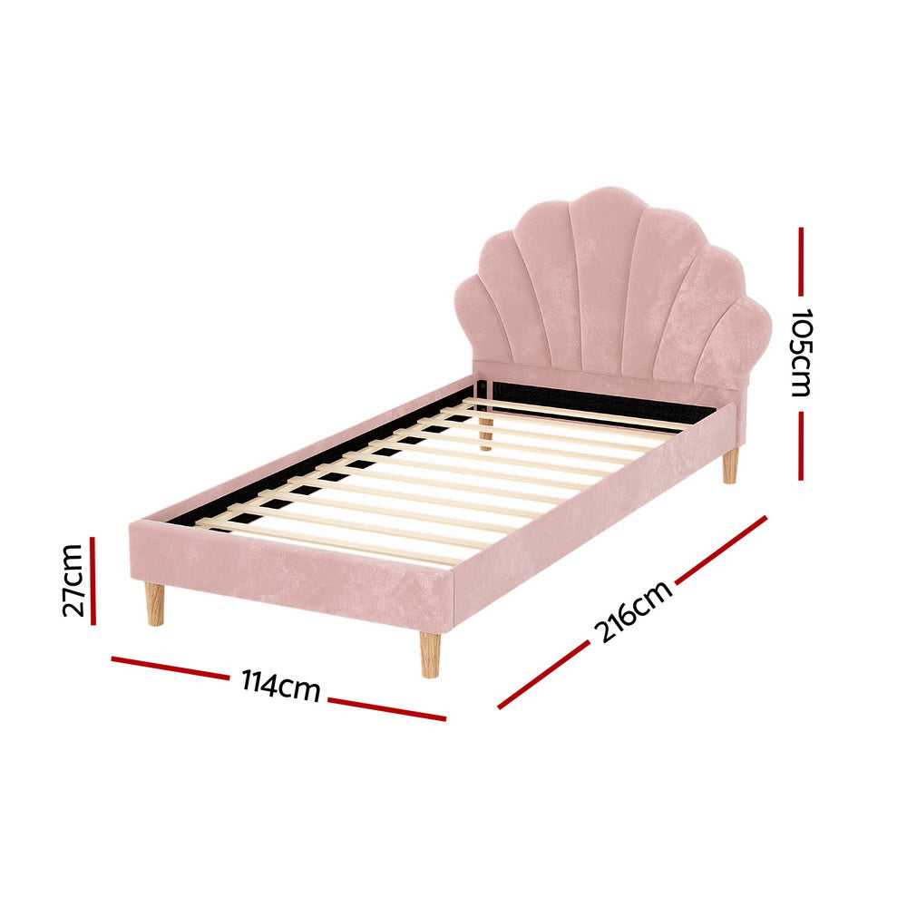 Harbor Scalloped Velvet Bed Base – Pink – King Single