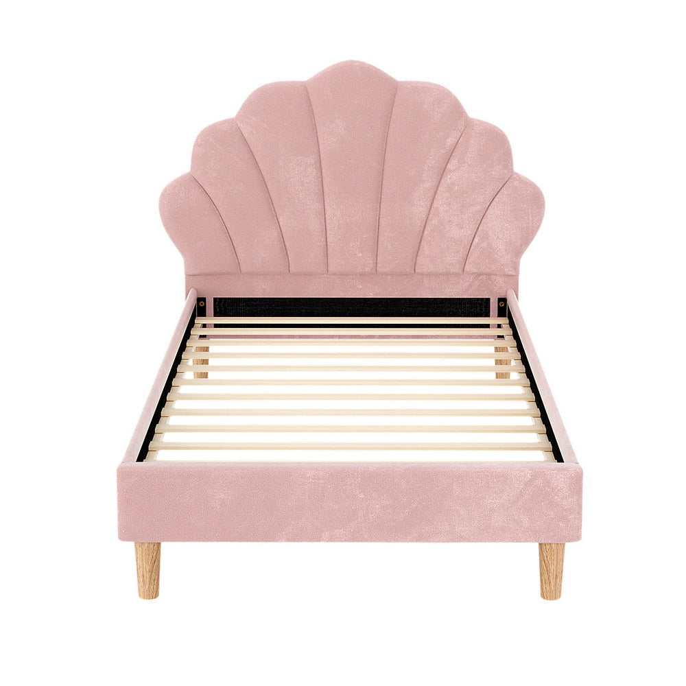 Harbor Scalloped Velvet Bed Base – Pink – King Single
