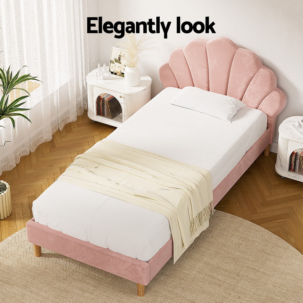 Harbor Scalloped Velvet Bed Base – Pink – King Single