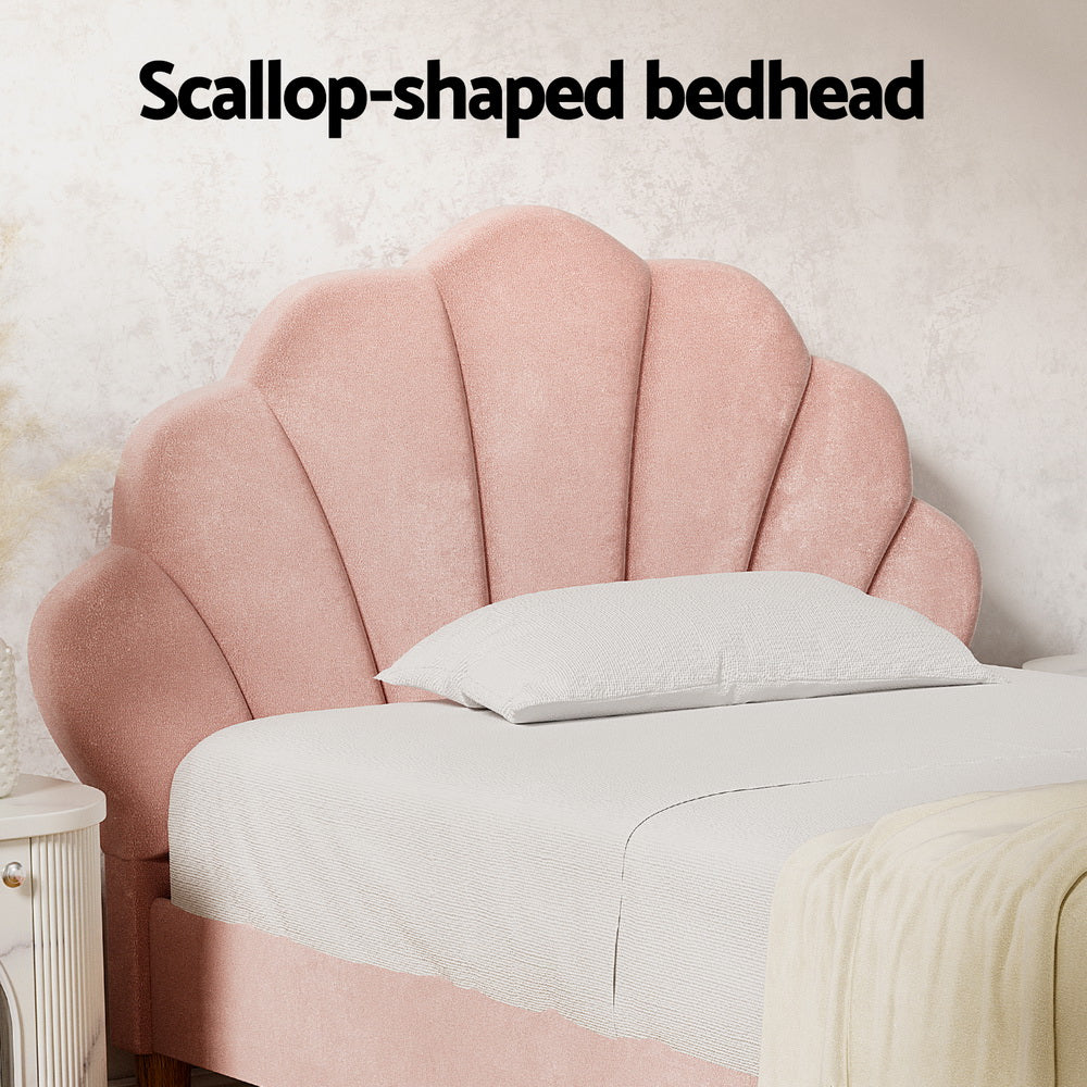 Harbor Scalloped Velvet Bed Base – Pink – King Single