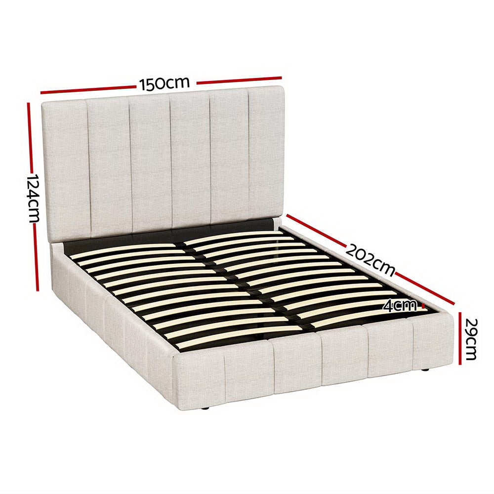 Tette Linen Gas Lift Bed Frame – Beige – Double