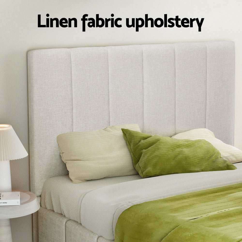 Tette Linen Gas Lift Bed Frame – Beige – Double