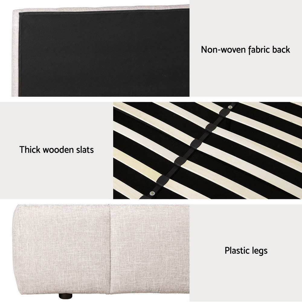 Tette Linen Gas Lift Bed Frame – Beige – Double