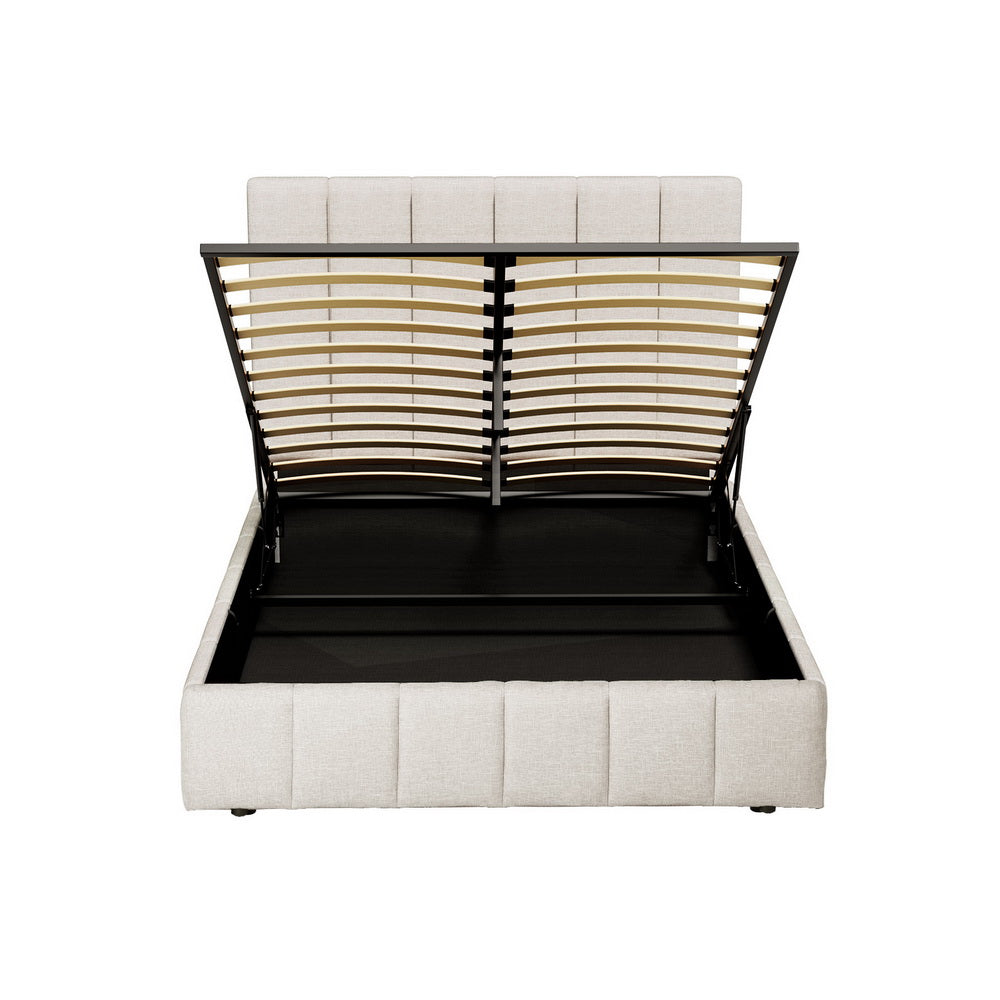 Tette Linen Gas Lift Bed Frame – Beige – Queen