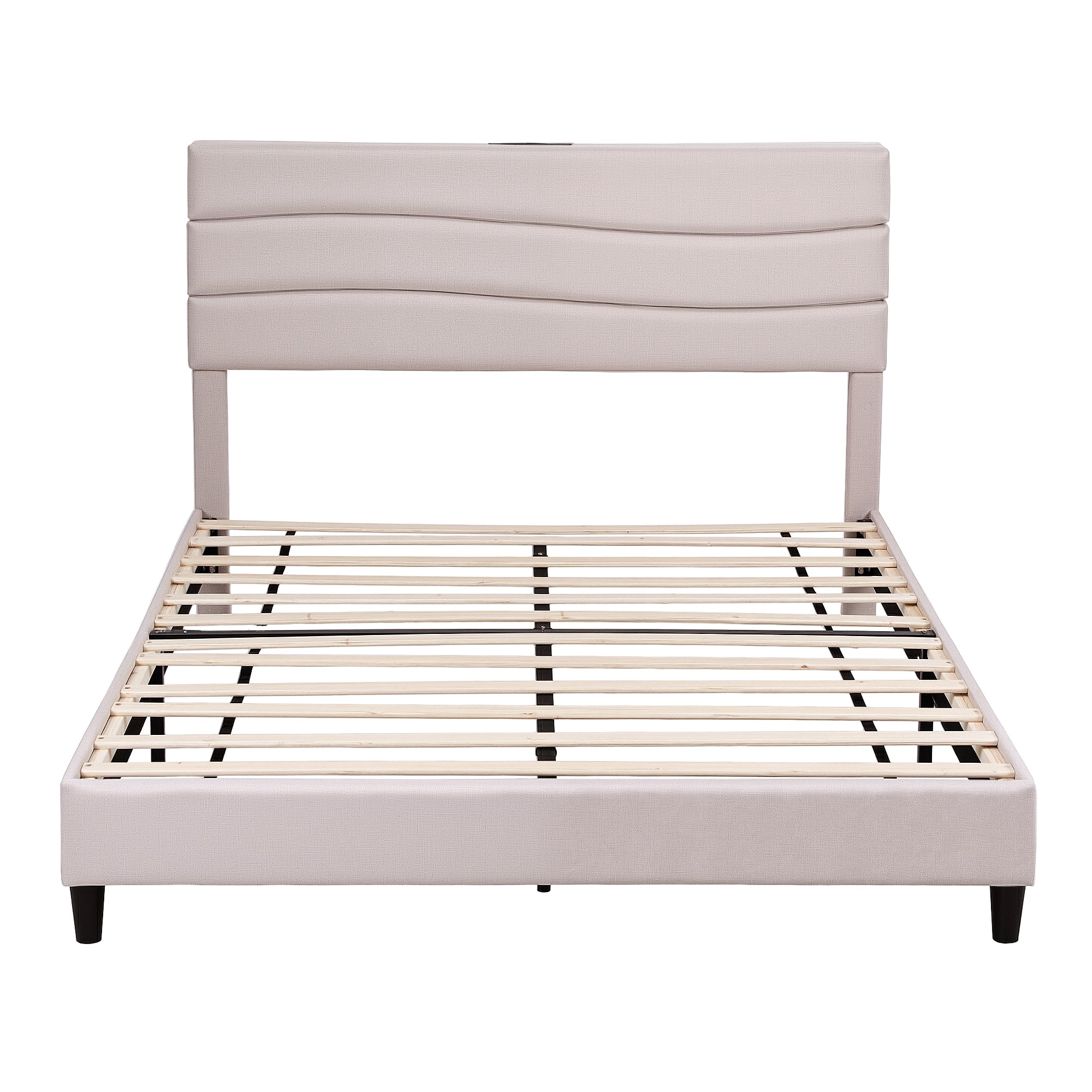 Nova Storage Bed Frame with Charging Station – Beige – Queen