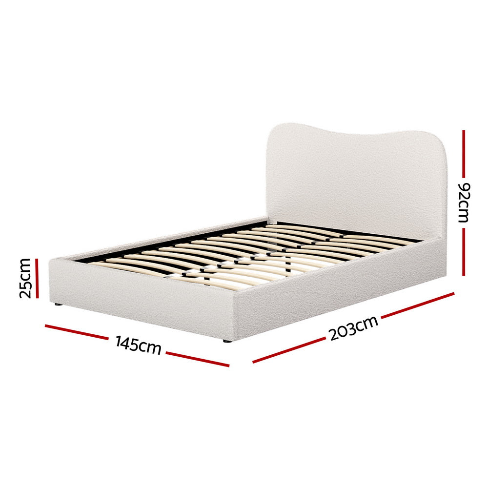 Alba Bouclé Upholstered Bed Frame – Beige – Double