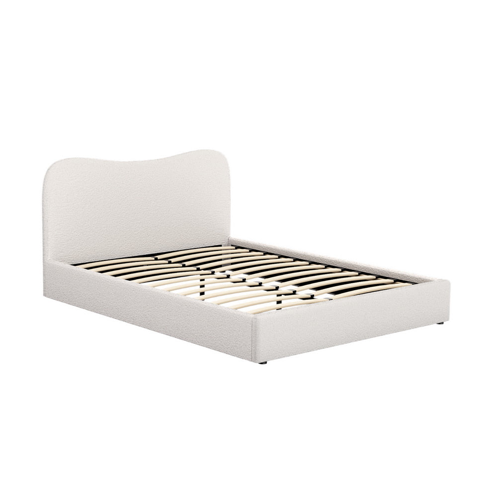 Alba Bouclé Upholstered Bed Frame – Beige – Queen