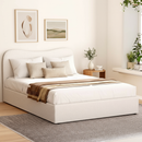 Alba Bouclé Upholstered Bed Frame – Beige – Queen